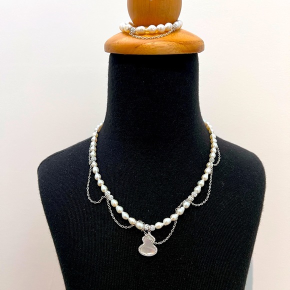 🔥DEALS🔥 Handmade Freshwater Pearl Mother Of Pearl Necklace & Bracelet SET - Picture 3 of 3